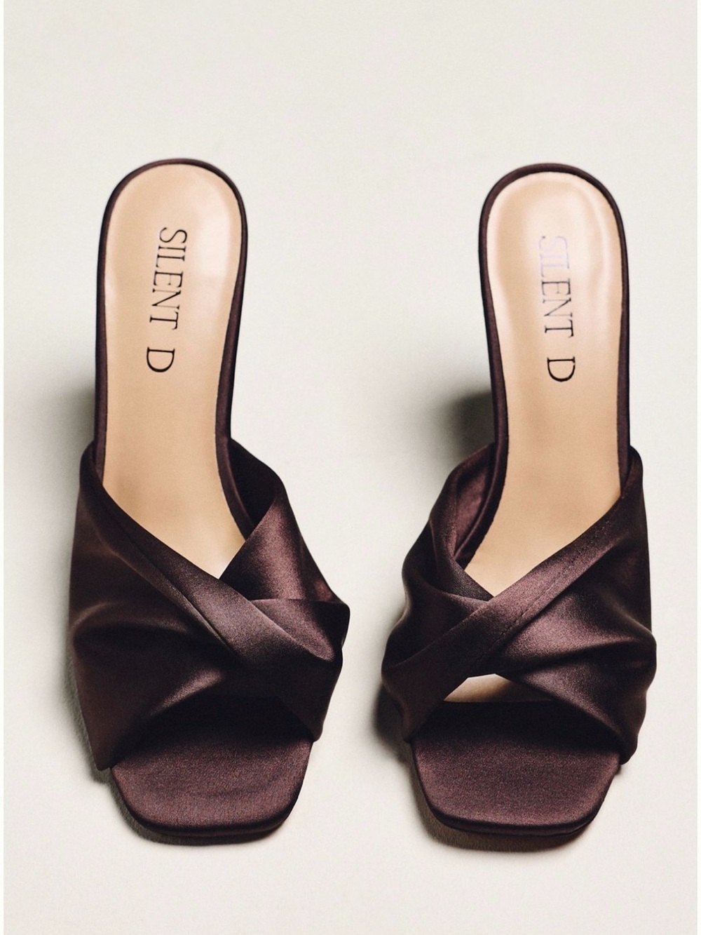 Silent D Katia Chocolate Satin Twist Wedge Sandals NWT 7 / 7.5